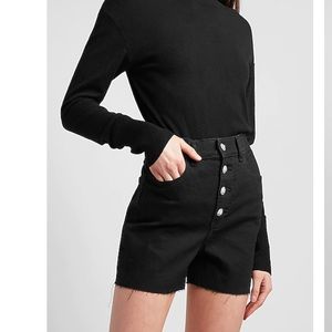 Super High Waisted Black Crystal Embellished Button Fly Shorts